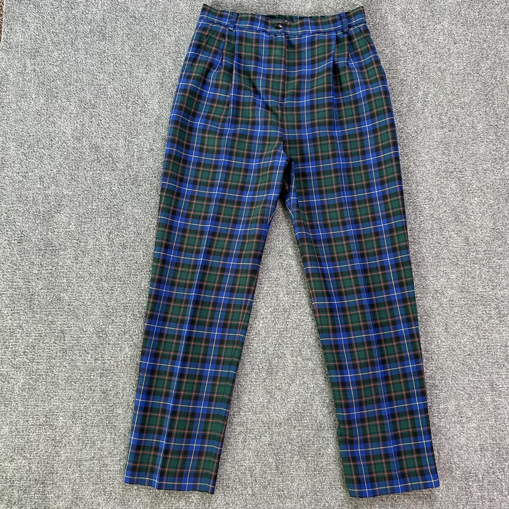 Straven Pants Women 14Tarta Plaid Wool Pleated Twill Dress England‎ Vintage